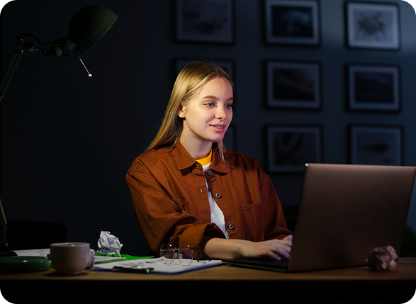 Woman working on laptop